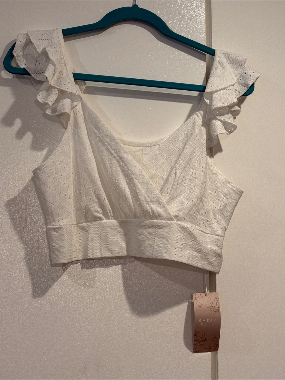 Emery Rose White Eyelet Ruffle Wrap Crop Top